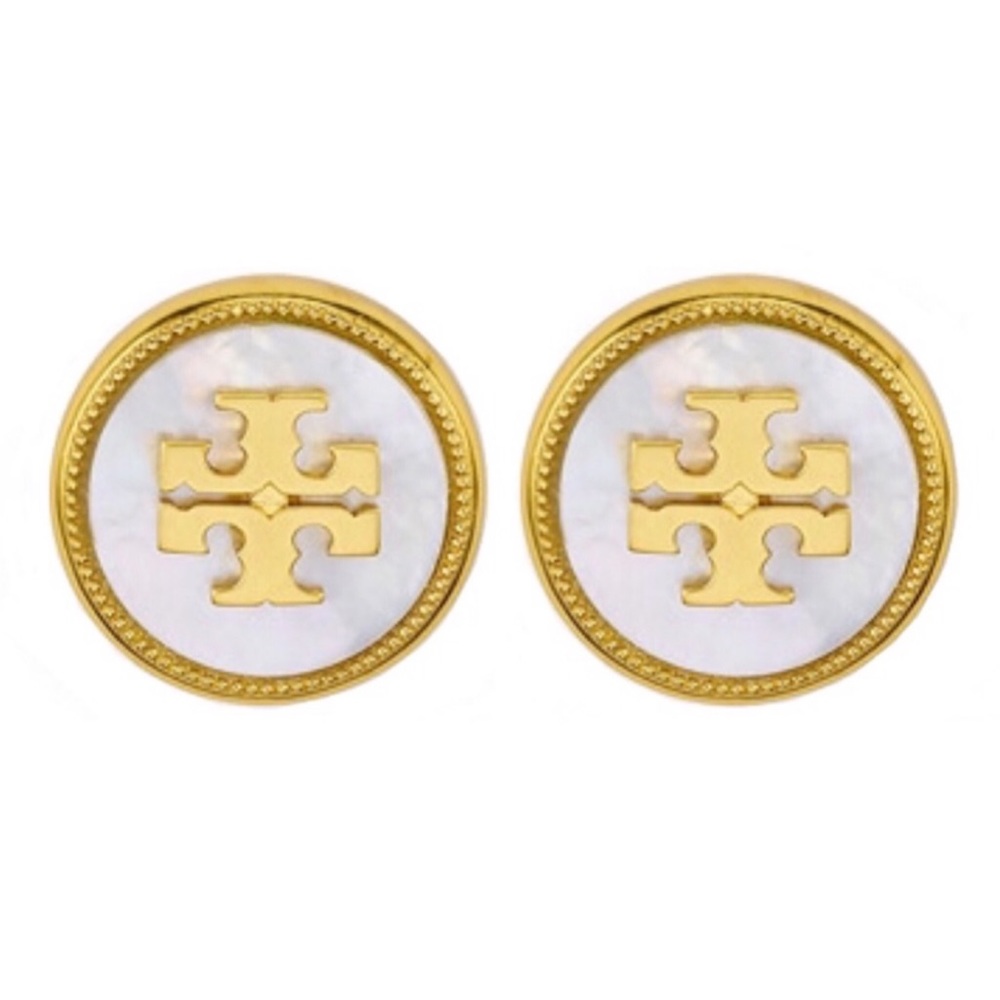 Tory Burch • White Semiprecious Stone Logo Earrings